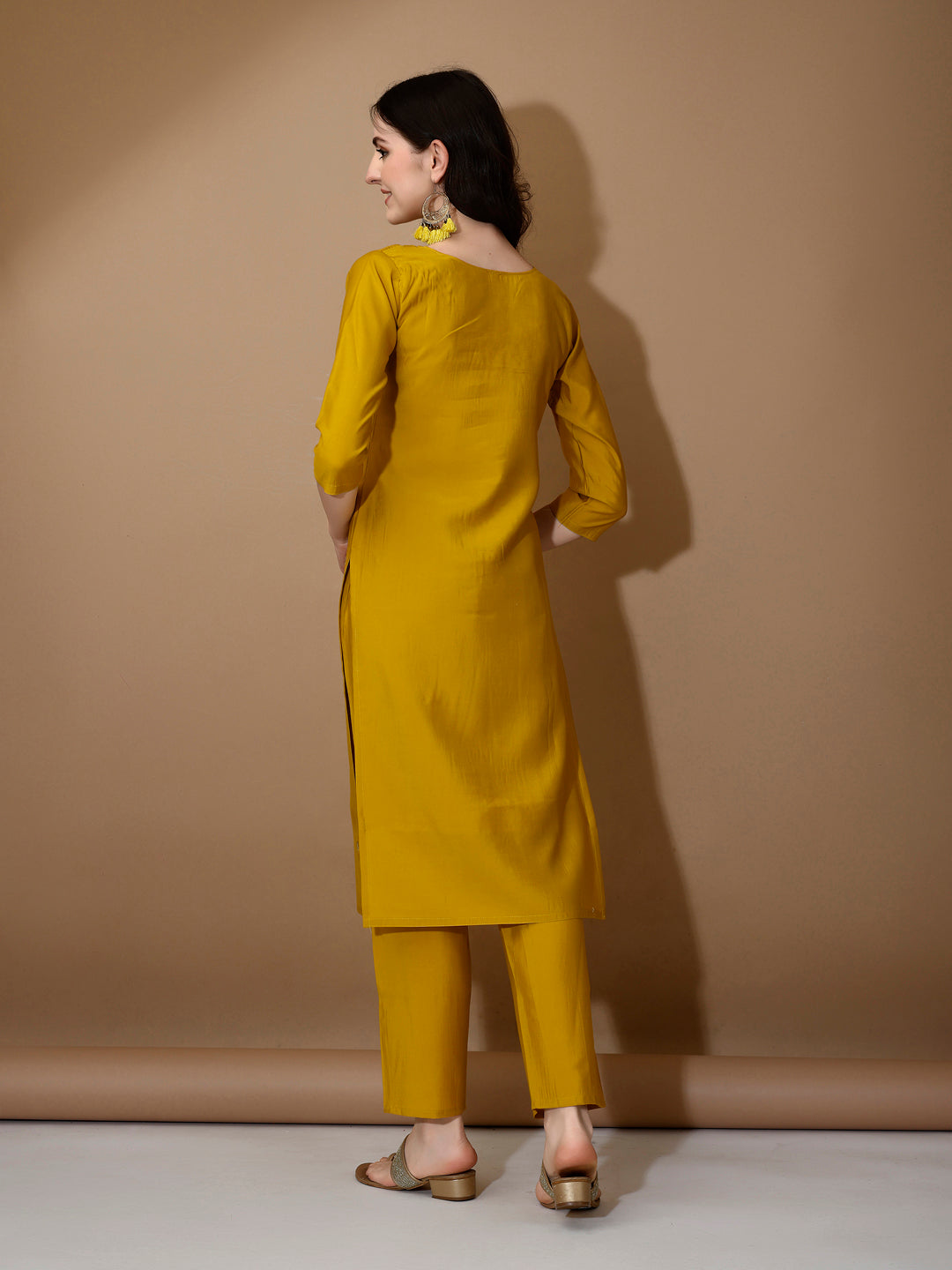 Hand Embroidered Kurta With Pant & Dupatta Premium Luxury, Mustard - Hiral Fashion - Distacart