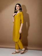 Hand Embroidered Kurta With Pant & Dupatta Premium Luxury, Mustard - Hiral Fashion - Distacart
