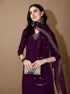 Hand Embroidered Kurta With Pant & Dupatta Premium Luxury, Purple - Hiral Fashion - Distacart