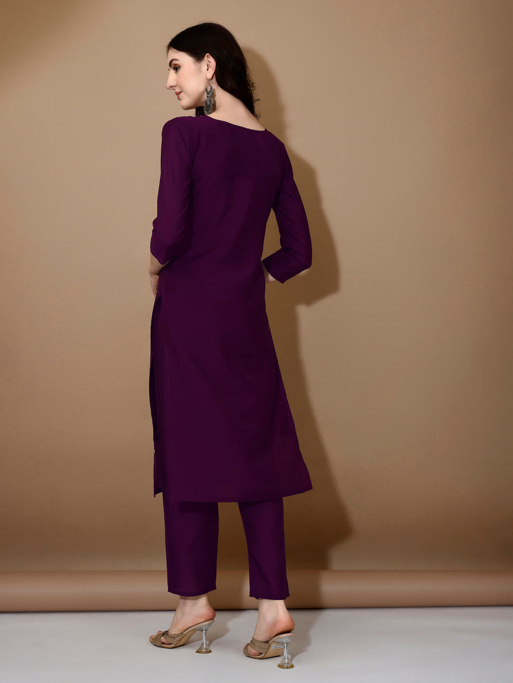 Hand Embroidered Kurta With Pant & Dupatta Premium Luxury, Purple - Hiral Fashion - Distacart