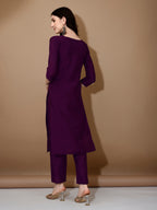 Hand Embroidered Kurta With Pant & Dupatta Premium Luxury, Purple - Hiral Fashion - Distacart