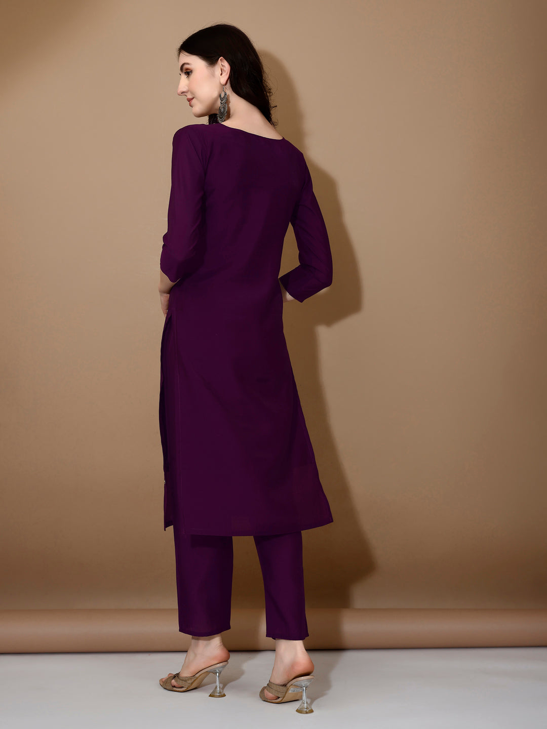 Hand Embroidered Kurta With Pant & Dupatta Premium Luxury, Purple - Hiral Fashion - Distacart