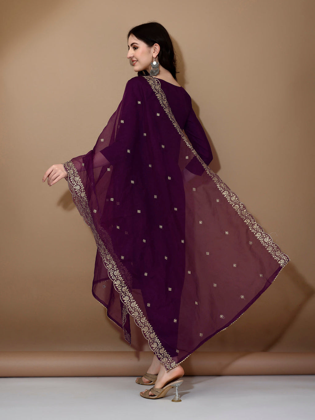 Hand Embroidered Kurta With Pant & Dupatta Premium Luxury, Purple - Hiral Fashion - Distacart