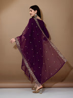 Hand Embroidered Kurta With Pant & Dupatta Premium Luxury, Purple - Hiral Fashion - Distacart