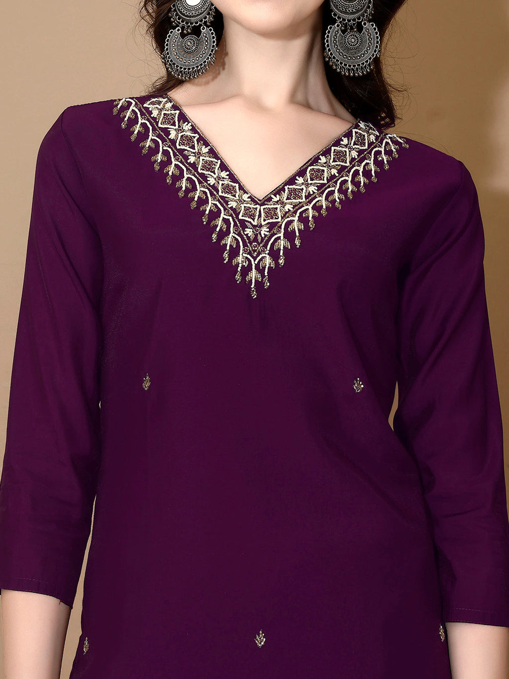 Hand Embroidered Kurta With Pant & Dupatta Premium Luxury, Purple - Hiral Fashion - Distacart