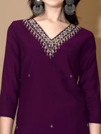 Hand Embroidered Kurta With Pant & Dupatta Premium Luxury, Purple - Hiral Fashion - Distacart