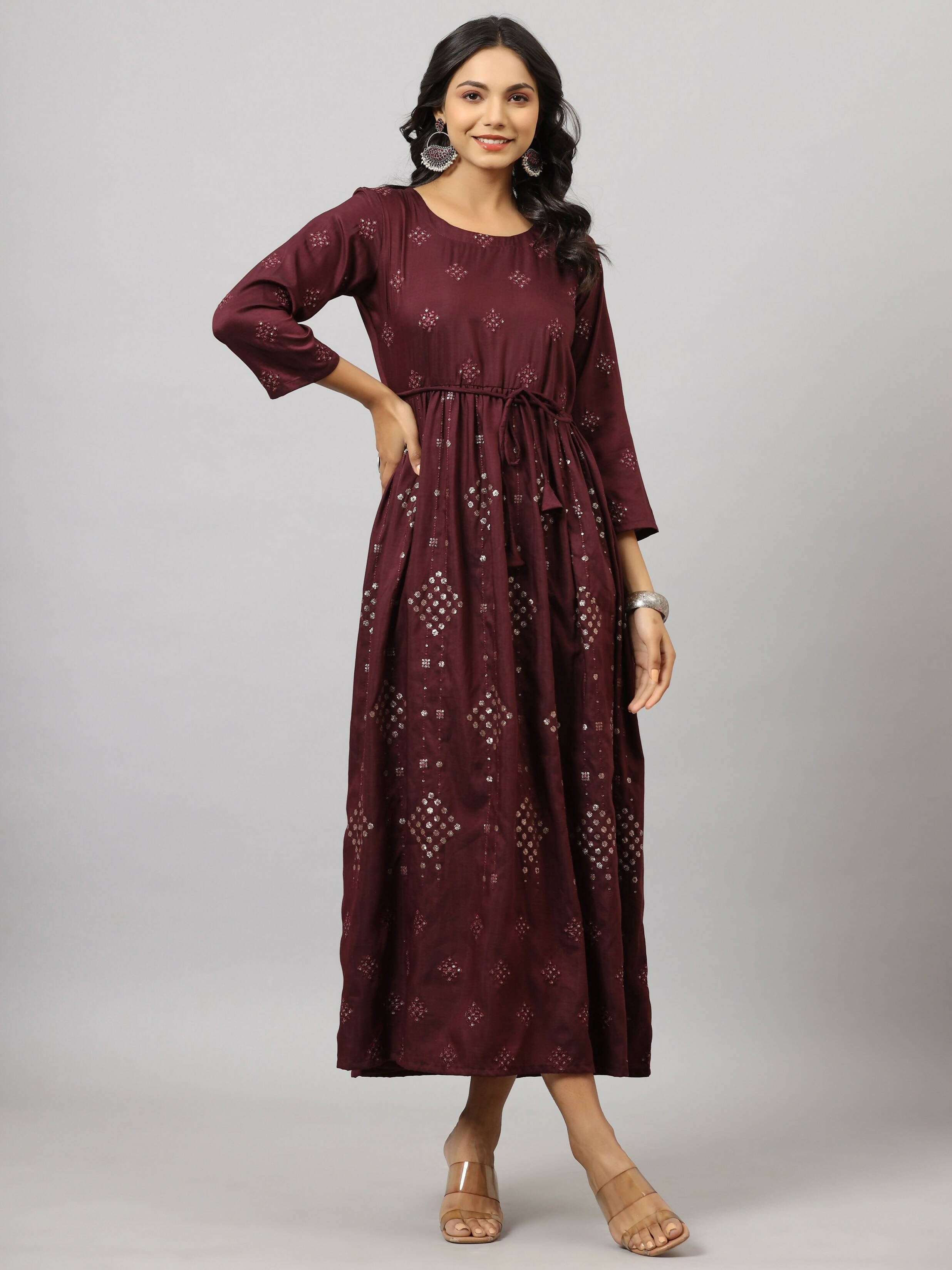 Juniper Women's Mauve Festive Printed Flared Dress - Distacart