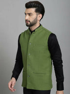 Even Apparels Nehru Jacket With Welt Pockets - Olive