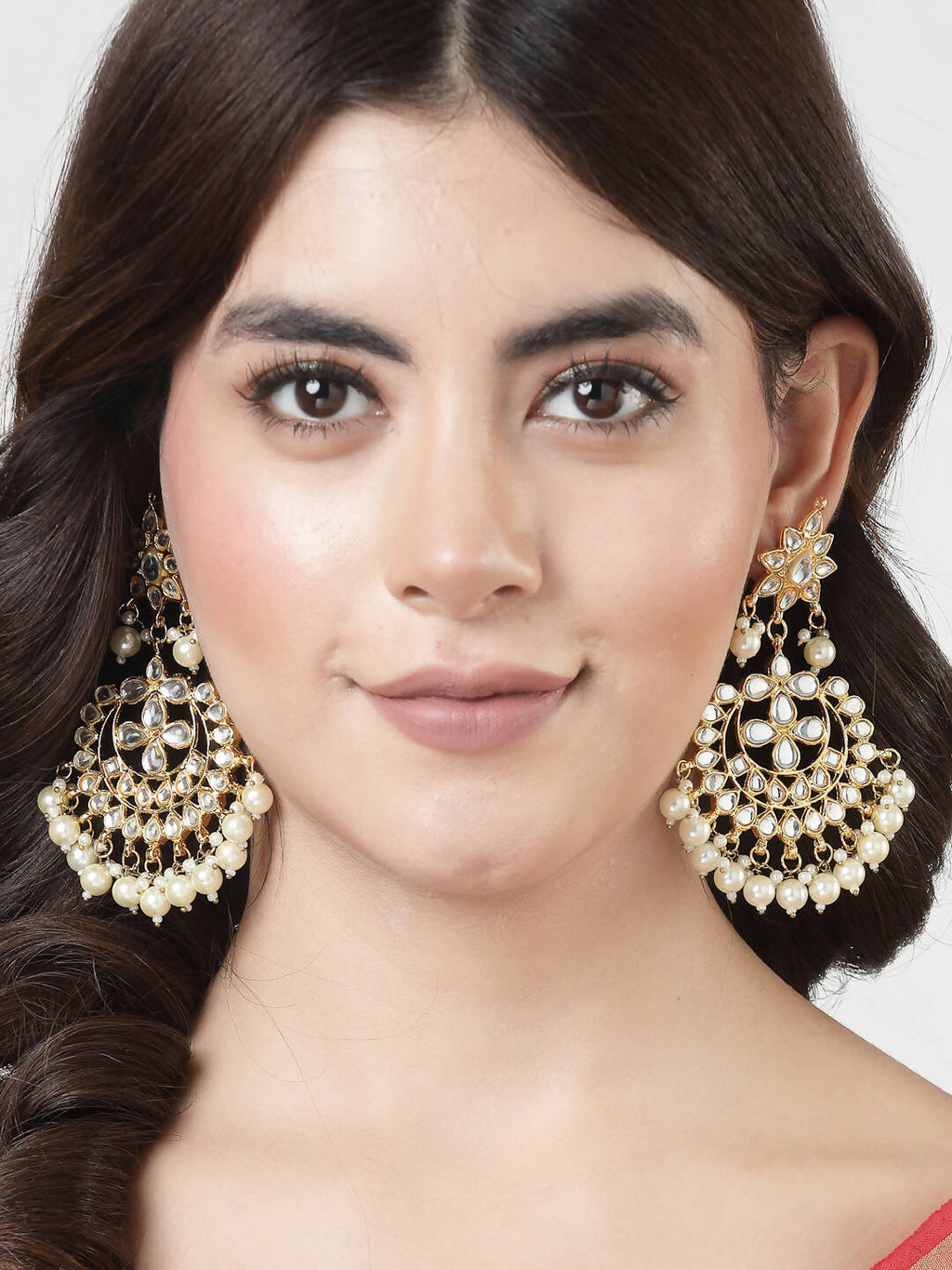 NVR Women's Gold Plated Kundan Chandbali Earrings - Distacart