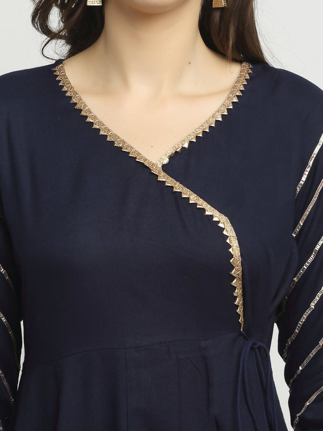 Rudra Bazaar Blue Angrakha Style Flared Kurta with Pyjamas & Dupatta - Distacart