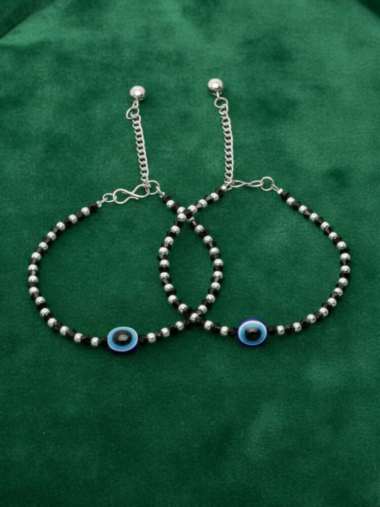 NVR Women Evil Eye Silver Plated Artificial Beads Anklet