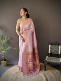 Joban Fashion Lavender Jacquard Butti Soft Lichi Silk Paithani Saree - Distacart