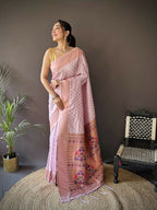 Joban Fashion Lavender Jacquard Butti Soft Lichi Silk Paithani Saree - Distacart