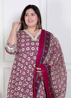 Miravan Plus Size Women'S Cream Embroidered Cotton Anarkali Kurta And Dupatta - Distacart