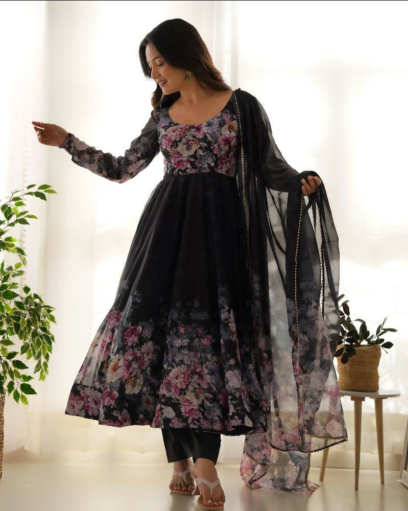 Joban Fashion Black Kurta Set Organza Sequin Embroidery Work - Distacart