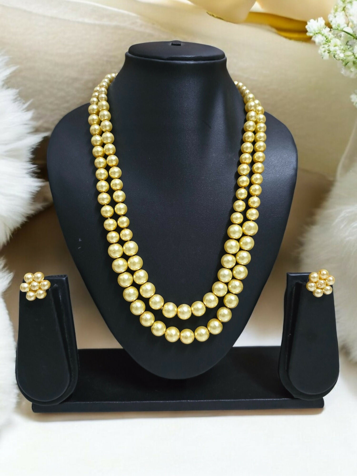 Inhanns Everyday Workwear Pearl Set (Double Layered Pearls) - Yellow
