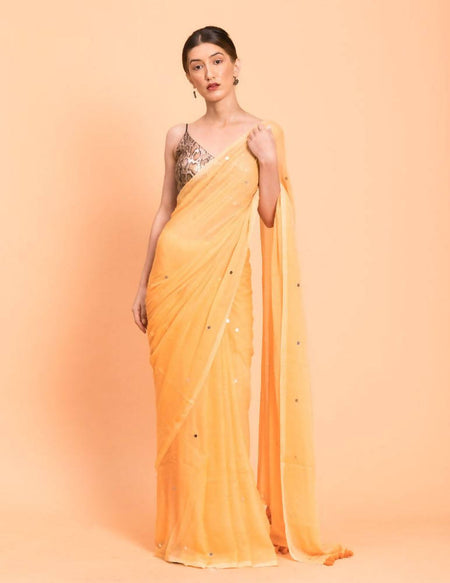 Suta Yellow Embellished Sequinned Pure Cotton Saree