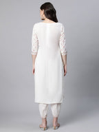 Ahalyaa Women Offwhite Pure Cotton Printed Floral Kurta With Trousers - Distacart