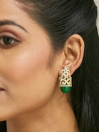 Nuyug 22K Gold-Plated Green Gemstone & Zircon Studded Contemporary Filigree Motif Studs - Distacart