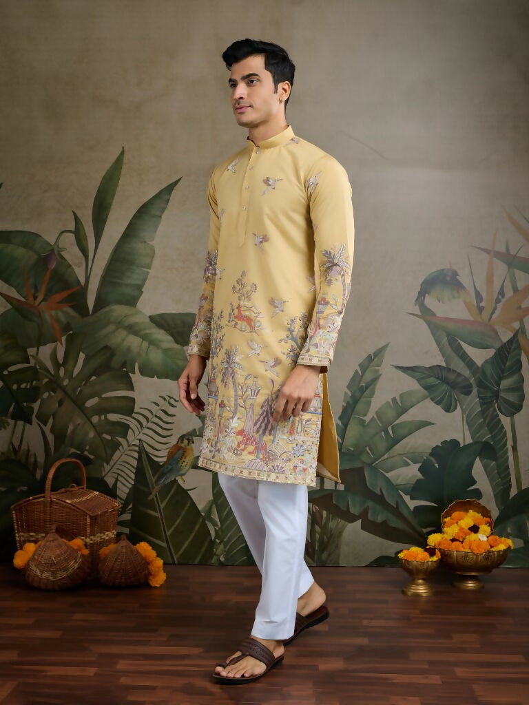 Vastranavya Yellow Exclusive Festival Wear Viscose Silk Thread & Sequence Embroidered Work Kurta