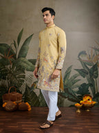 Vastranavya Yellow Exclusive Festival Wear Viscose Silk Thread & Sequence Embroidered Work Kurta