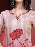 Hand & Pacement Floral Embroidered Kurta With Pant & Embroidered Dupatta, Pink - Hiral Fashion - Distacart