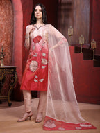 Hand & Pacement Floral Embroidered Kurta With Pant & Embroidered Dupatta, Pink - Hiral Fashion - Distacart