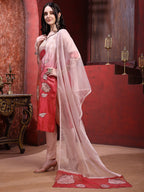 Hand & Pacement Floral Embroidered Kurta With Pant & Embroidered Dupatta, Pink - Hiral Fashion - Distacart