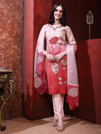 Hand & Pacement Floral Embroidered Kurta With Pant & Embroidered Dupatta, Pink - Hiral Fashion - Distacart