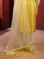 Hand & Pacement Floral Embroidered Kurta With Pant & Embroidered Dupatta, Yellow - Hiral Fashion - Distacart