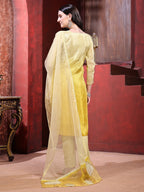 Hand & Pacement Floral Embroidered Kurta With Pant & Embroidered Dupatta, Yellow - Hiral Fashion - Distacart