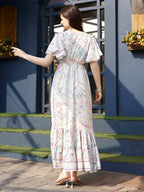 Off white Rayon Foil Printed Long Dress - Michan - Distacart