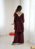 Teeya Creation Maroon Heavy Chinnon Silk Embroidery Work Plazo pair - Distacart
