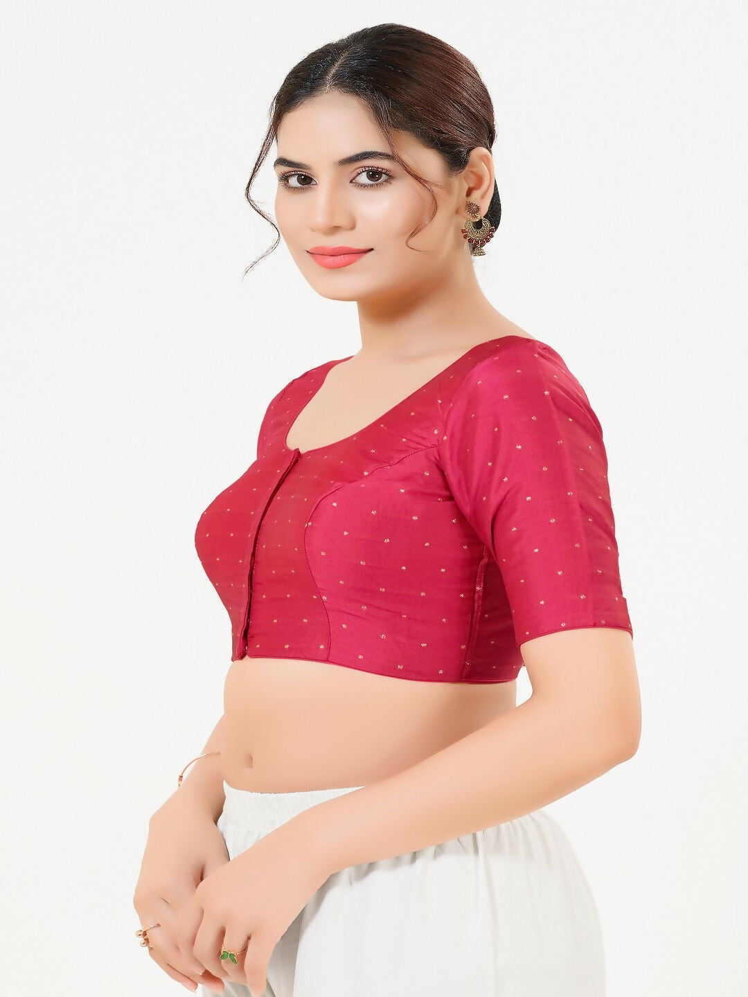 Joban Fashion South-Pink Taffeta Silk Elbow Sleeveless Front Open Blouse