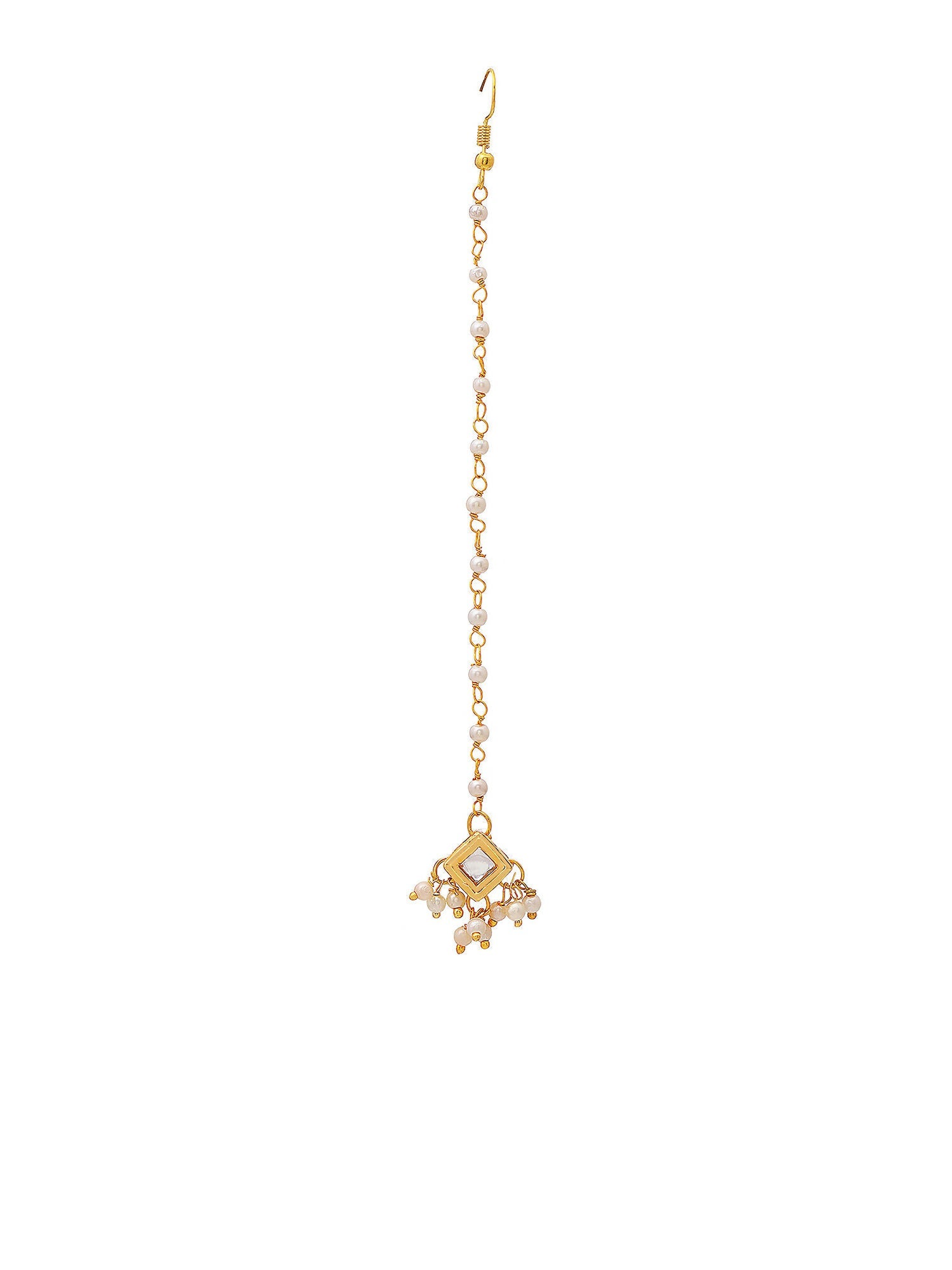 Ruby Raang Gold Square with Pearls Kundan Maang Tikka - Distacart