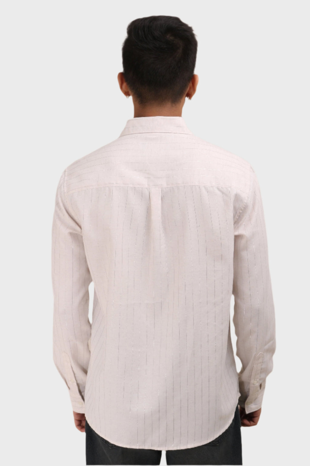 Xkind Off White Silver Stripes Regular Fit Shirt