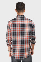 Xkind Orange Flannel Checks Regular Fit Shirt