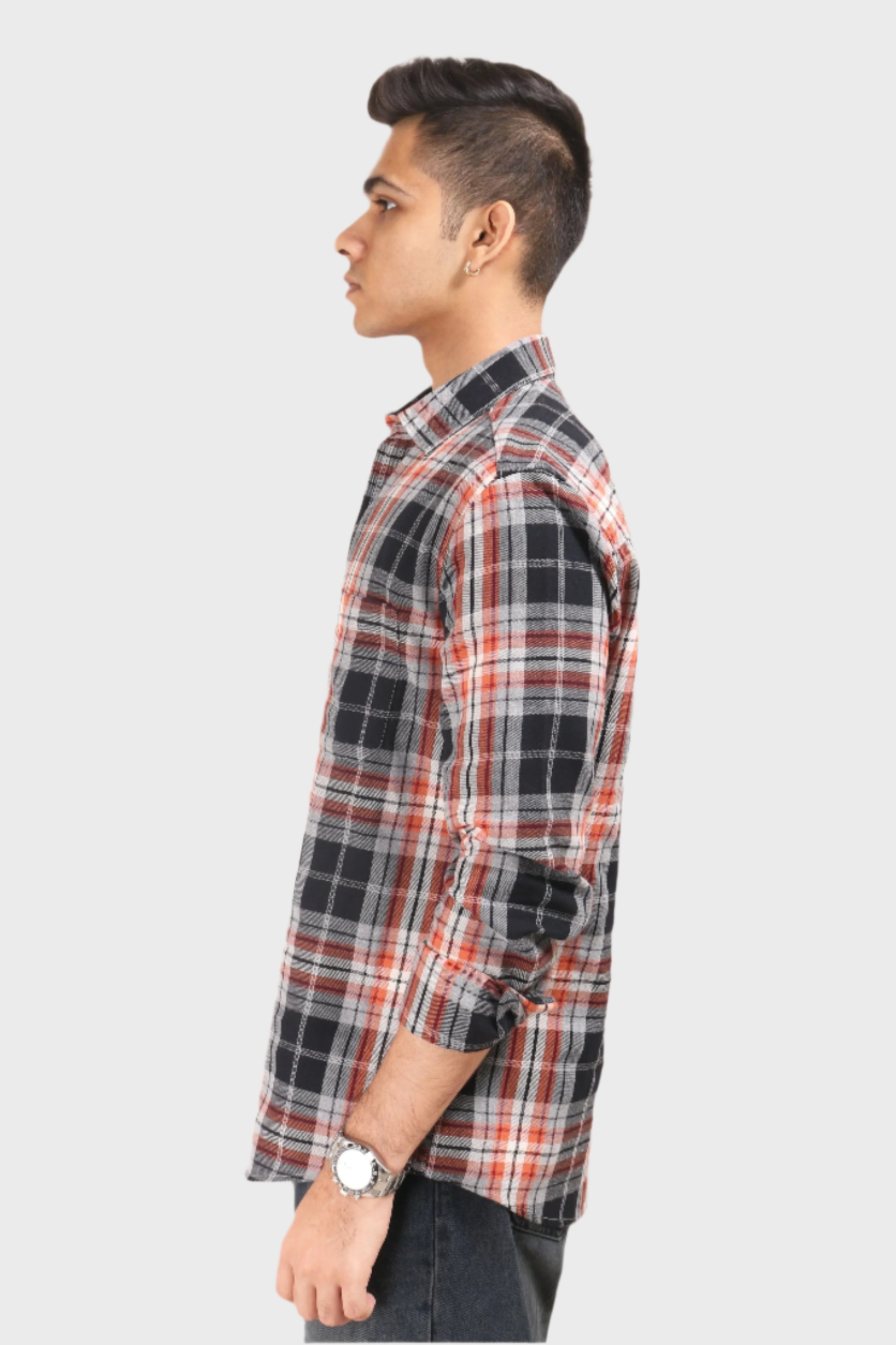 Xkind Orange Flannel Checks Regular Fit Shirt