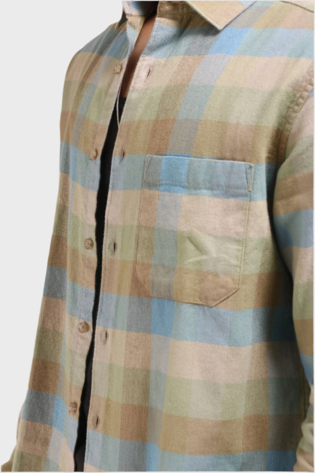 Xkind Light Green Corduroy Checks Regular Fit Shirt