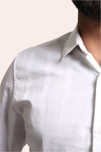 Xkind Men's White Dobby Self Stripe Slim Fit Shirt