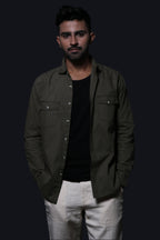 Jonesburg Olive Green Double Pocket Regular Fit Shirt