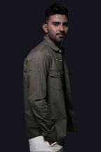 Jonesburg Olive Green Double Pocket Regular Fit Shirt