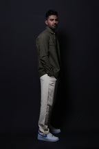 Jonesburg Olive Green Double Pocket Regular Fit Shirt