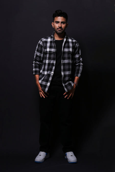 Jonesburg Black Flannel Checks Regular Fit Shirt