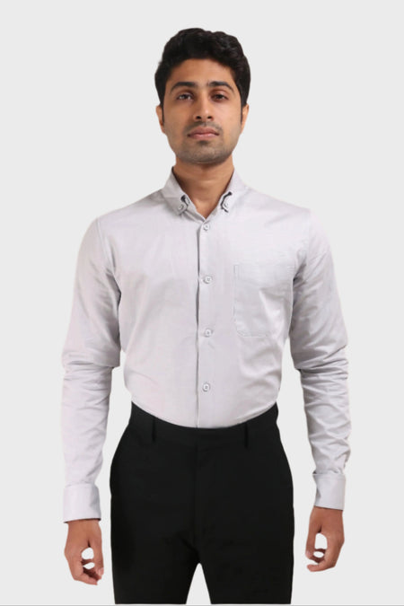Jonesburg Light Grey Satin Slub Slim Fit Shirt