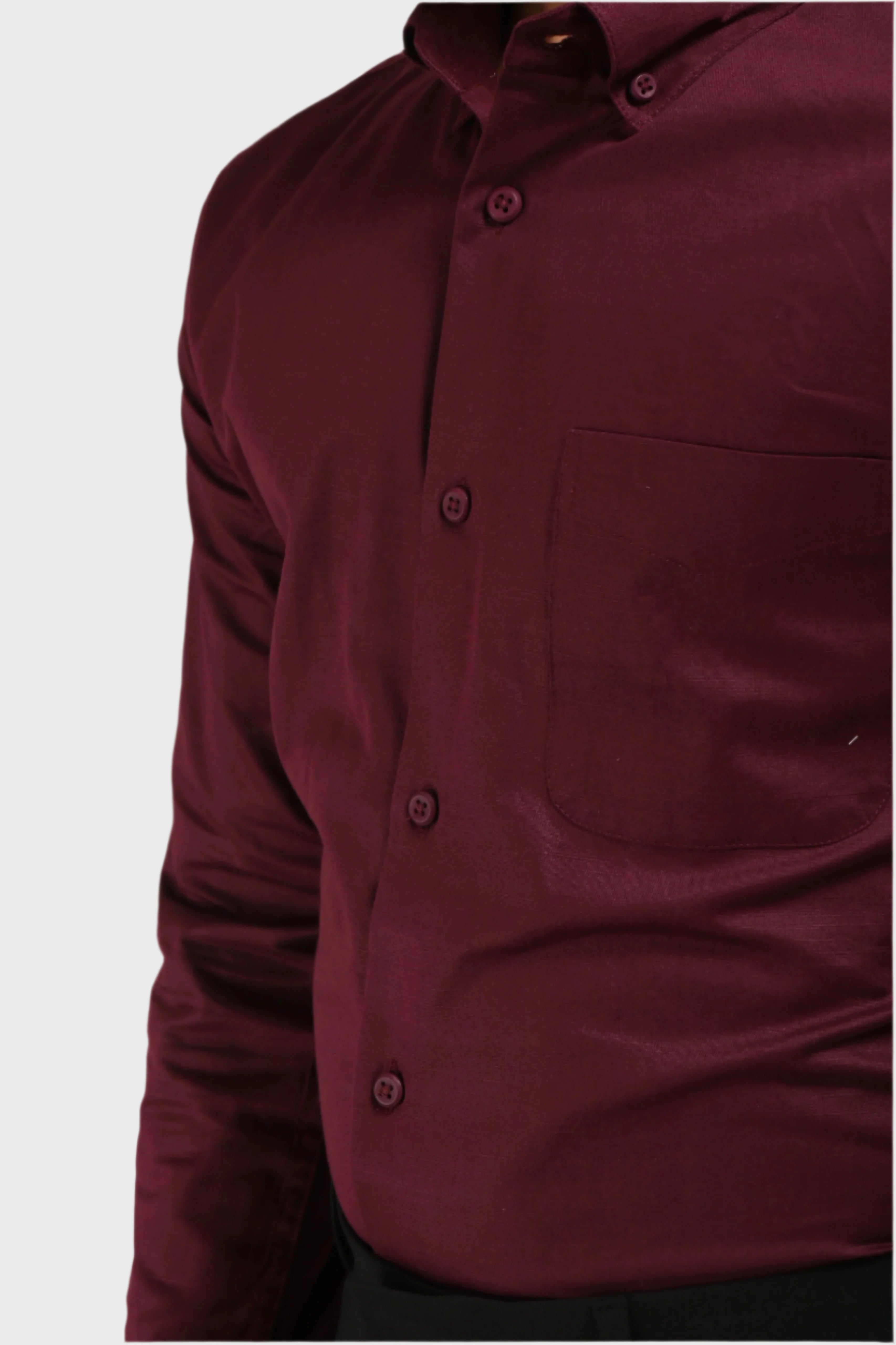 Jonesburg Maroon Satin Slub Slim Fit Shirt