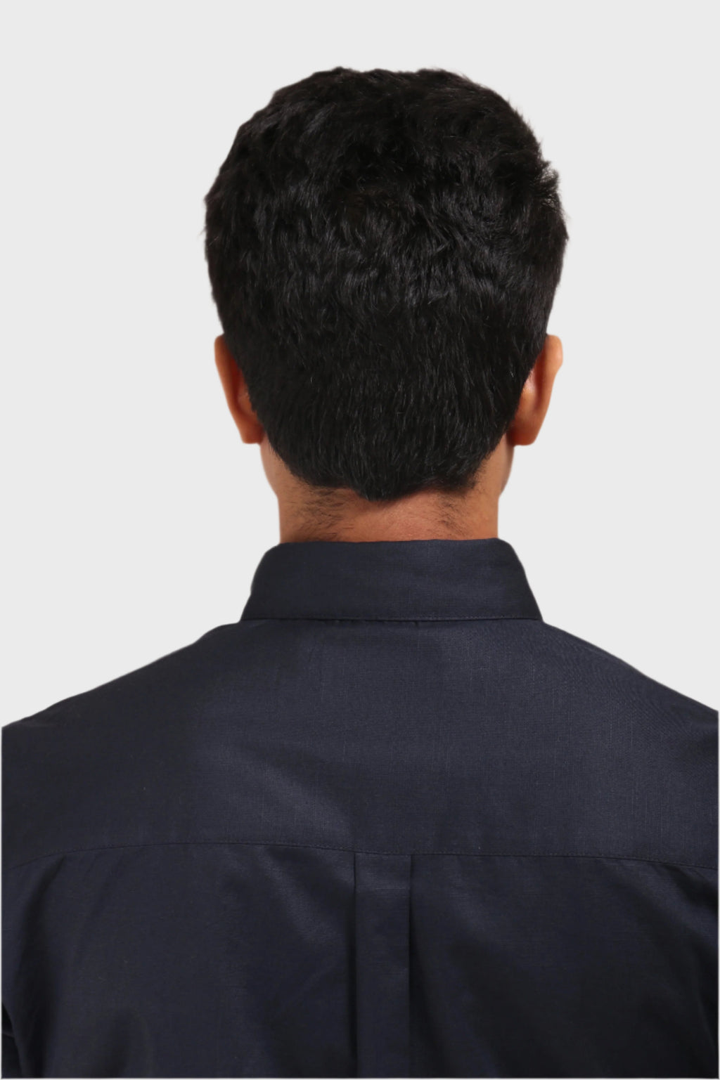 Jonesburg Navy Blue Satin Slub Slim Fit Shirt