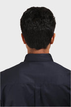Jonesburg Navy Blue Satin Slub Slim Fit Shirt