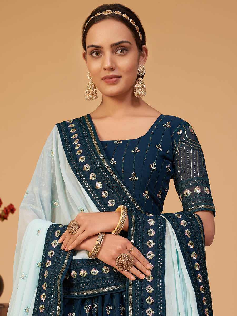 Myra Morepeach Georgette Embroidered Designer Lehenga