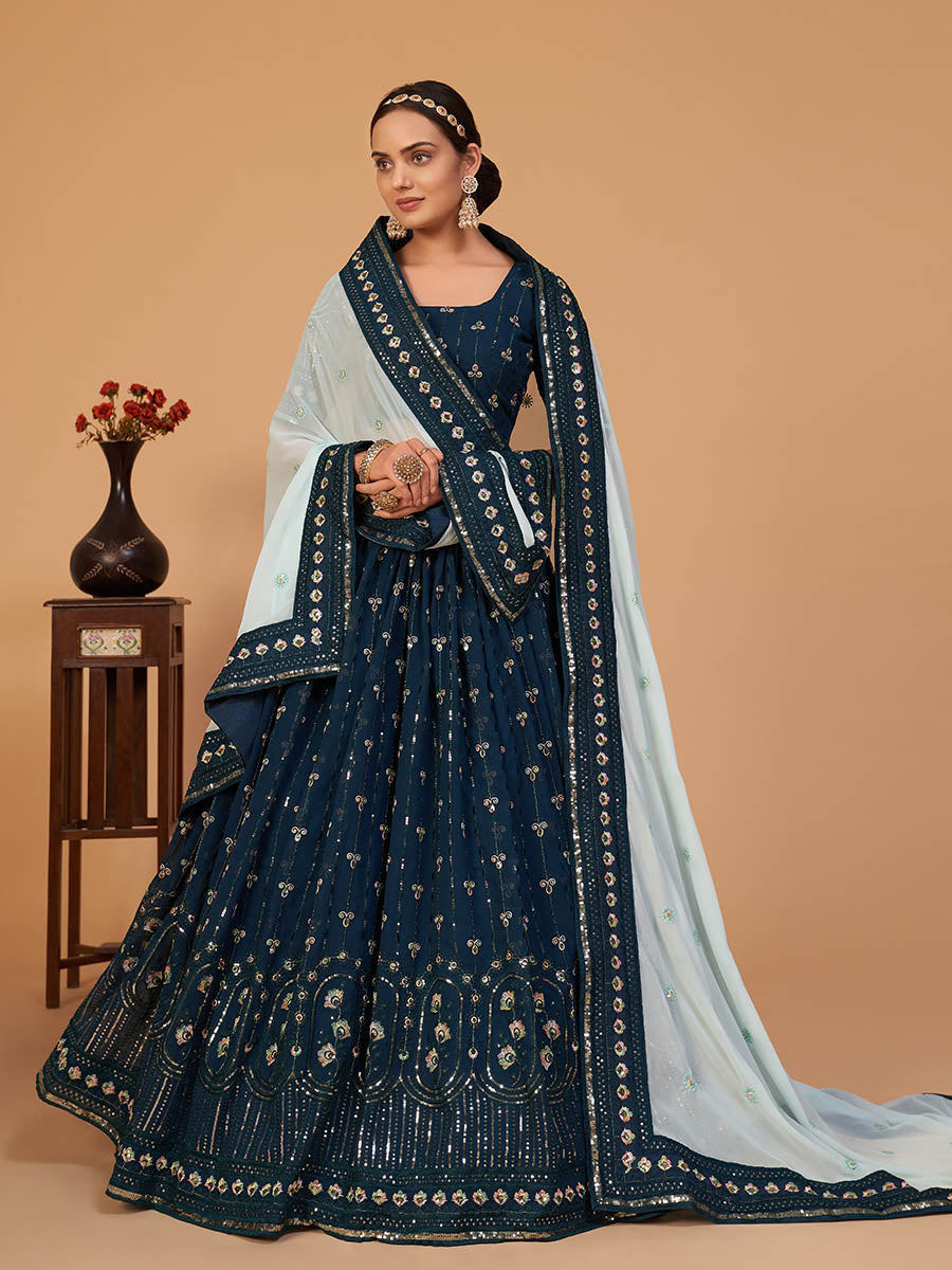 Myra Morepeach Georgette Embroidered Designer Lehenga